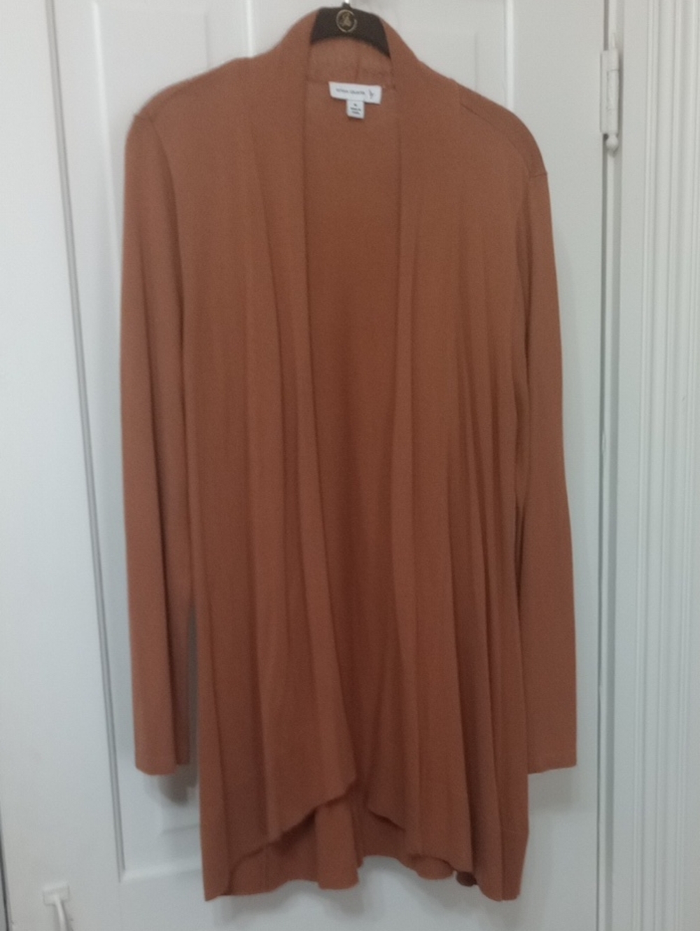VTG SUSAN GRAVER Open-Front Long Cardigan in Rust Brown